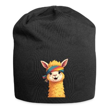 Alpaga souriant – Mignon et moelleux - Bonnet en jersey - noir - Devant