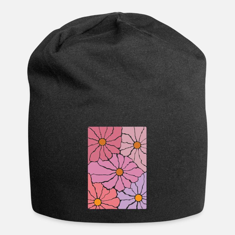 Boho Flora Blumen - Jersey-Beanie - Schwarz