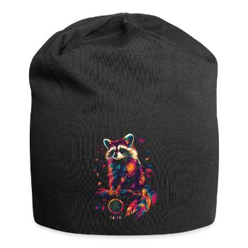 Raccoon with Dream Catcher - Jersey Beanie - black - Front