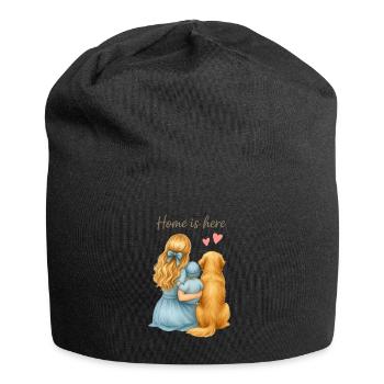 Home is Here – Family with Dog - Jersey Beanie - black - Front