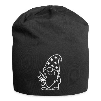 Zwerg/Wichtel mit Hanfblatt und Schlafmütze - Jersey-Beanie - Schwarz - Vorne