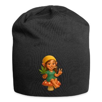 Knuffige Zwergin kifft auf Fliegenpilz - Cannabis - Jersey-Beanie - Schwarz - Vorne
