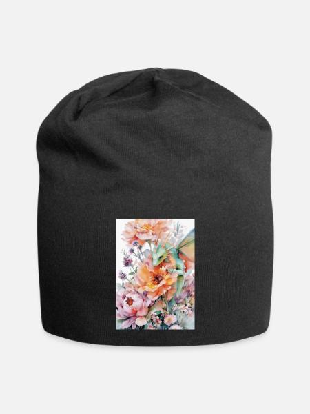 Dragon aquarelle et jardins fleuris - Bonnet en jersey - noir