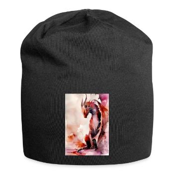 Red Watercolor Dragon - Jersey Beanie - black - Front