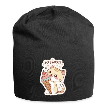 Gourmet-Katze und Pastellkegel - Jersey-Beanie - Schwarz - Vorne