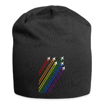 Flugzeuge mit Regenbogenspuren - Jersey-Beanie - Schwarz - Vorne