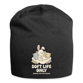 Lapin câlin sur un coussin nuageux - Bonnet en jersey - noir - Devant