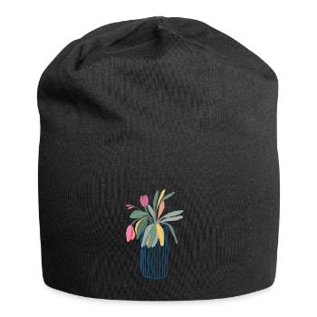 Colorful bouquet in vase tulips design - Jersey Beanie - black - Front
