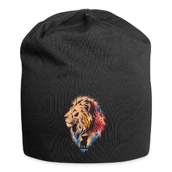 Aquarell-Löwen- und Jungtier-Familienkunst - Jersey-Beanie - Schwarz - Vorne