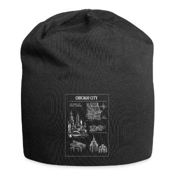 Chicago Skyline Linocut Cityscape - Jersey Beanie - black - Front