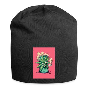Grünes Blatt im Bong-Charme - Jersey-Beanie - Schwarz - Vorne