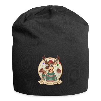 Reindeer with cocoa and cookies - Jersey Beanie - black - Front