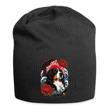 Berner Sennenhund im Japan Tattoo Stil - Jersey-Beanie - Schwarz - Vorne