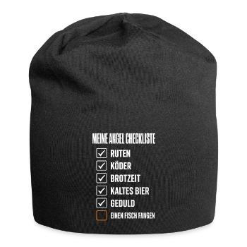 Meine Angel Checkliste Lustiges Angler Motiv mit - Jersey-Beanie - Schwarz - Vorne