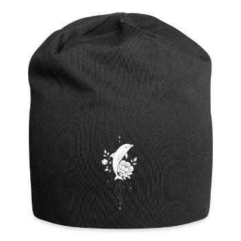 Blütendelfin und Sterne - Jersey-Beanie - Schwarz - Vorne