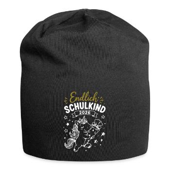 Endlich Schulkind 2026 Unicorn - Jersey-Beanie - Schwarz - Vorne