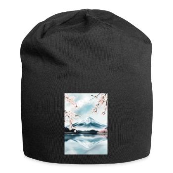 Mount Fuji and cherry blossoms - Jersey Beanie - black - Front