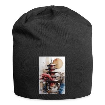 Zen Sun Watercolor Pagoda - Jersey Beanie - black - Front