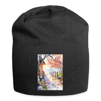 Floral path in watercolor - Jersey Beanie - black - Front