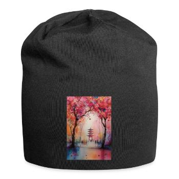Autumn Pagoda in Bloom - Jersey Beanie - black - Front