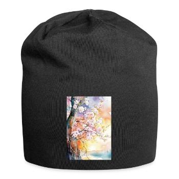 Cherry trees in Aube Watercolor - Jersey Beanie - black - Front