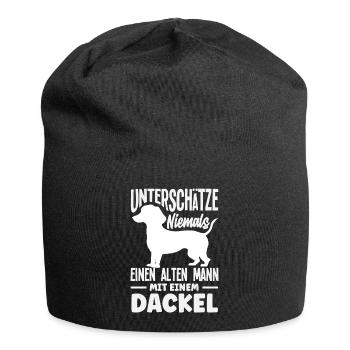 Alter Mann Mit Dackel - Jersey-Beanie - Schwarz - Vorne