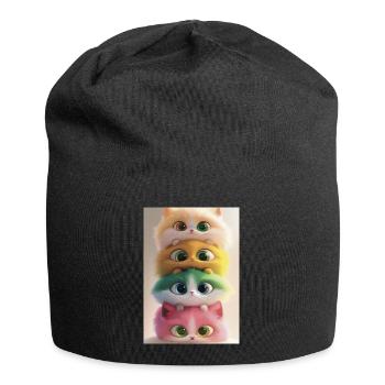 Stacked Rainbow Plush Cats - Jersey Beanie - black - Front