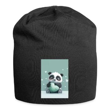 Tender panda and pastel green heart - Jersey Beanie - black - Front
