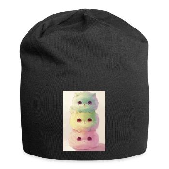 Pastel Cat in Rainbow Pile - Jersey Beanie - black - Front