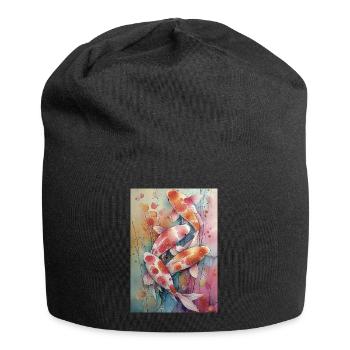 Multicolor Watercolor Koi - Jersey Beanie - black - Front
