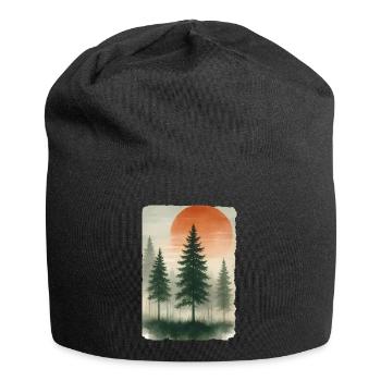Vintage Forest Sunset Watercolor - Jersey Beanie - black - Front