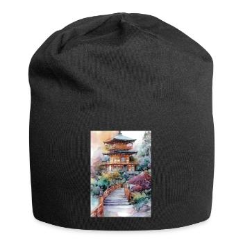 Pagode im Garten in Aquarell - Jersey-Beanie - Schwarz - Vorne