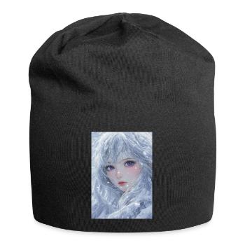 Eiskaltes Haar und violette Augen - Jersey-Beanie - Schwarz - Vorne