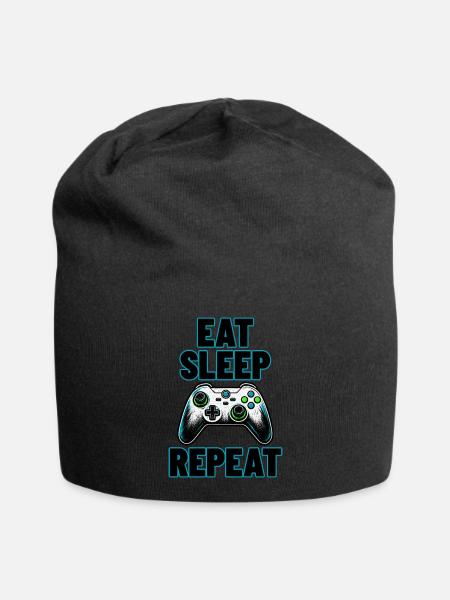 Eat Sleep Game Repeat - Jersey-Beanie - Schwarz