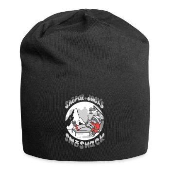 Wolf entspannt sich im Snōpack Jacks Snōshack - Jersey-Beanie - Schwarz - Vorne