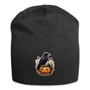 Krähe mit Kürbis Halloween 3 - Jersey-Beanie - Anthrazit - Vorne