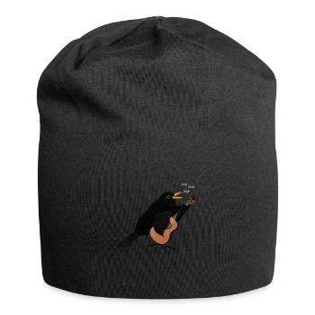Amsel singt mit Gitarre Vogel Vogelfreund - Jersey-Beanie - Schwarz - Vorne