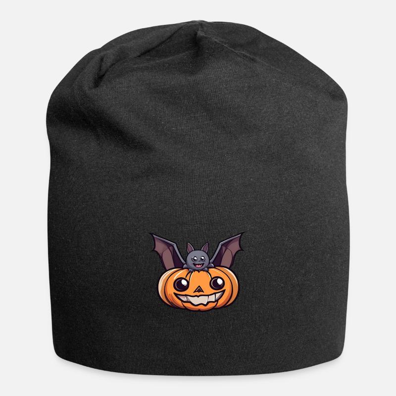 Halloween Pumpkin Bat - Jersey Beanie - black