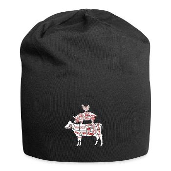 Grilling meat pieces chicken pork beef - Jersey Beanie - black - Front