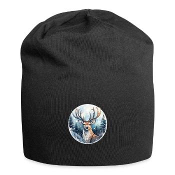 Hirsch im schneebedeckten Wald - Jersey-Beanie - Schwarz - Vorne