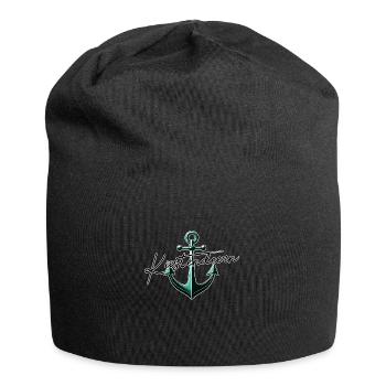 Küstendeern grüner Anker mit Schriftzug - Jersey-Beanie - Schwarz - Vorne
