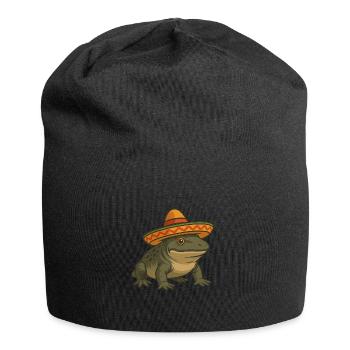 Prehistoric Amphibian Ichtyostega with Sombrero Cartoon - Jersey Beanie - black - Front