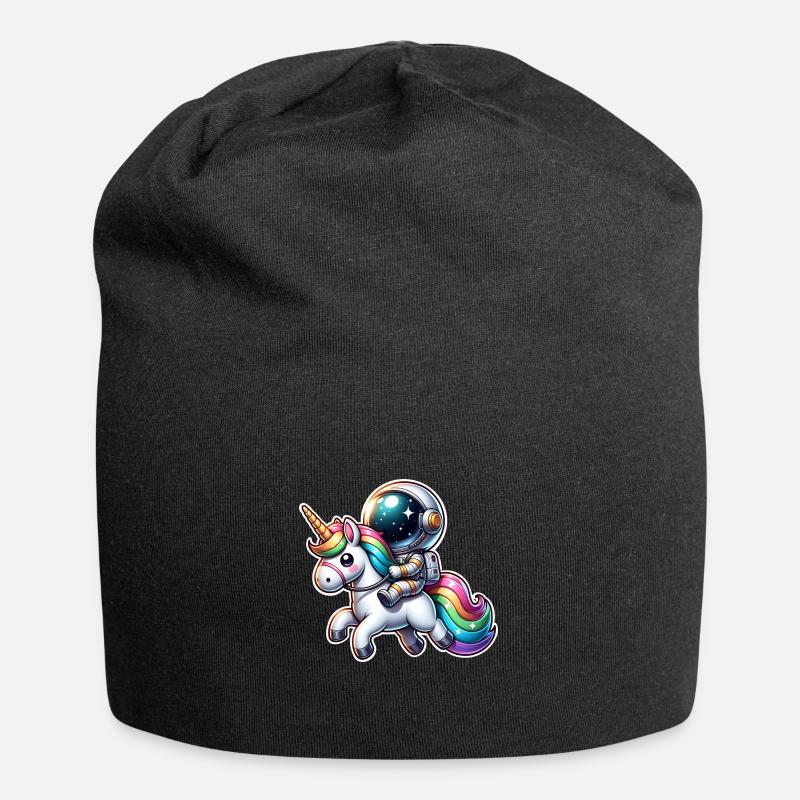 Astronaut reitet auf einem Einhorn - Jersey-Beanie - Schwarz