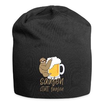 Saufen statt Laufen lustiger Spruch Faultier Bier - Jersey-Beanie - Schwarz - Vorne