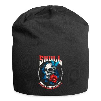 Totenkopf Totenschädel Schmetterling Rose Blume - Jersey-Beanie - Schwarz - Vorne