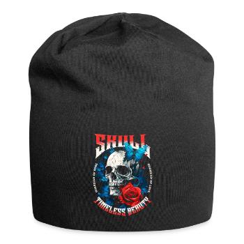 Totenkopf Totenschädel Schmetterling Rose Blume - Jersey-Beanie - Schwarz - Vorne