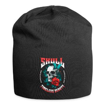 Totenkopf Totenschädel Schmetterling Rose Blume - Jersey-Beanie - Schwarz - Vorne