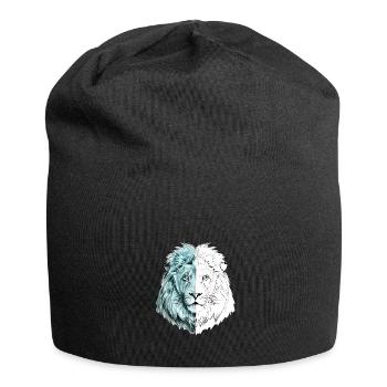 A drawn pretty lion in blue and white - Jersey Beanie - black - Front