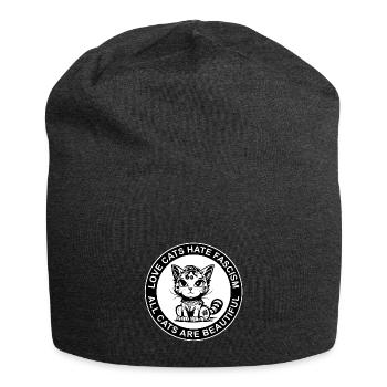 LOVE CATS HATE FASCISM - ALL CATS ARE BEAUTIFUL - Jersey Beanie - charcoal grey - Front