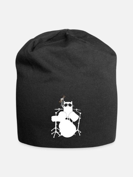 Batteur Batterie Tambour Chat Schlagzeuger - Bonnet en jersey - noir